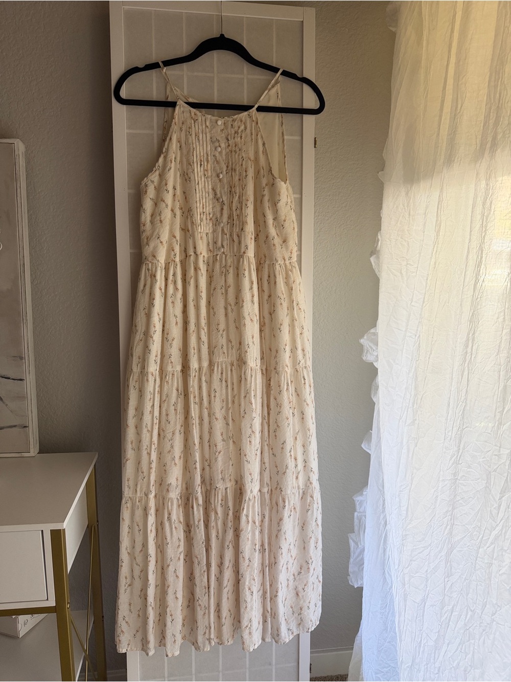 Cream Floral Tiered Maxi Dress with Delicate Straps